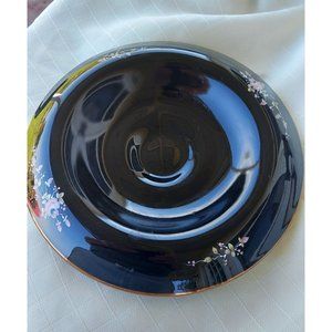 Vintage Fenton Low Profile Black Hand Painted Floral Rose Console Bowl Copper Ed